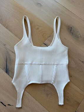 Zara Ribbed Cream Corset Tank Top